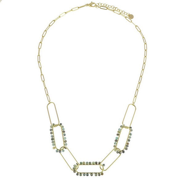 Collier acier inoxydable multitude de pierres naturelle turquoise d'Afrique