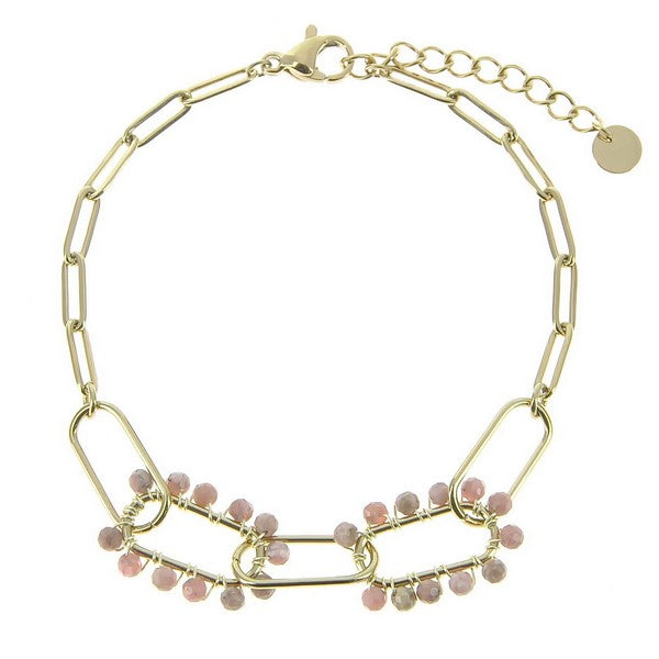 Bracelet acier multitude de pierres naturelles rhodonite