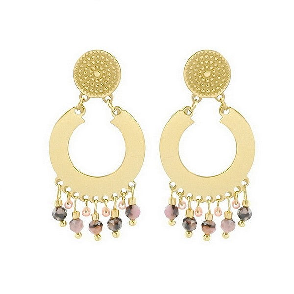 Boucles d'oreilles acier inoxydable tombante cercle avec pierres naturelles agate rouge