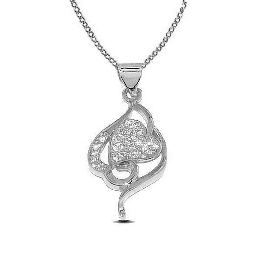 Collier rhodié chaîne et pendentif coeur diamant CZ - Barbara