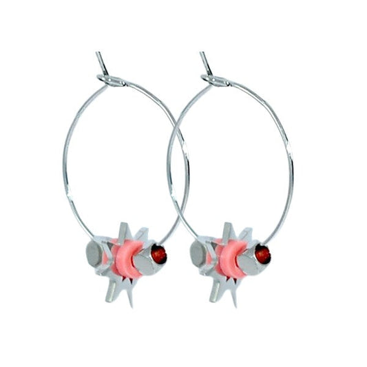 Boucles d'oreilles acier inoxydable Créoles étoile pierre rose