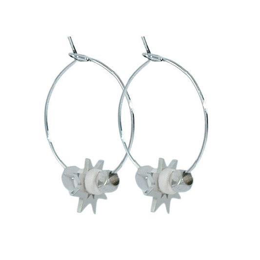 Boucles d'oreilles acier inoxydable Créoles étoile pierre blanche