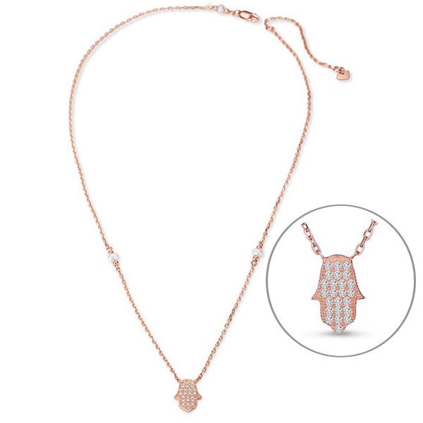 Collier argent 925 finition or rose chaîne fine pendentif main de Fatma