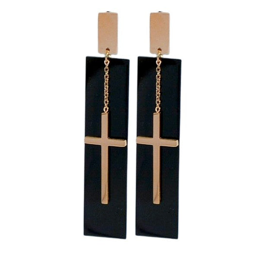 Boucles d'oreilles acier inoxydable nacre Côtémode noir et or rose