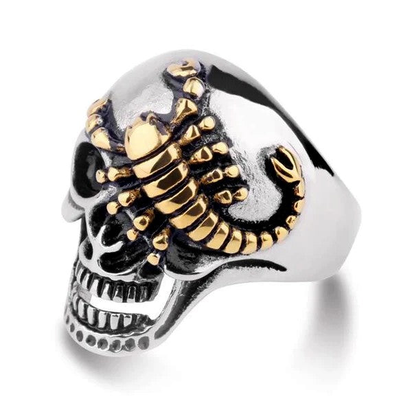 Bague acier inoxydable tête de mort scorpion