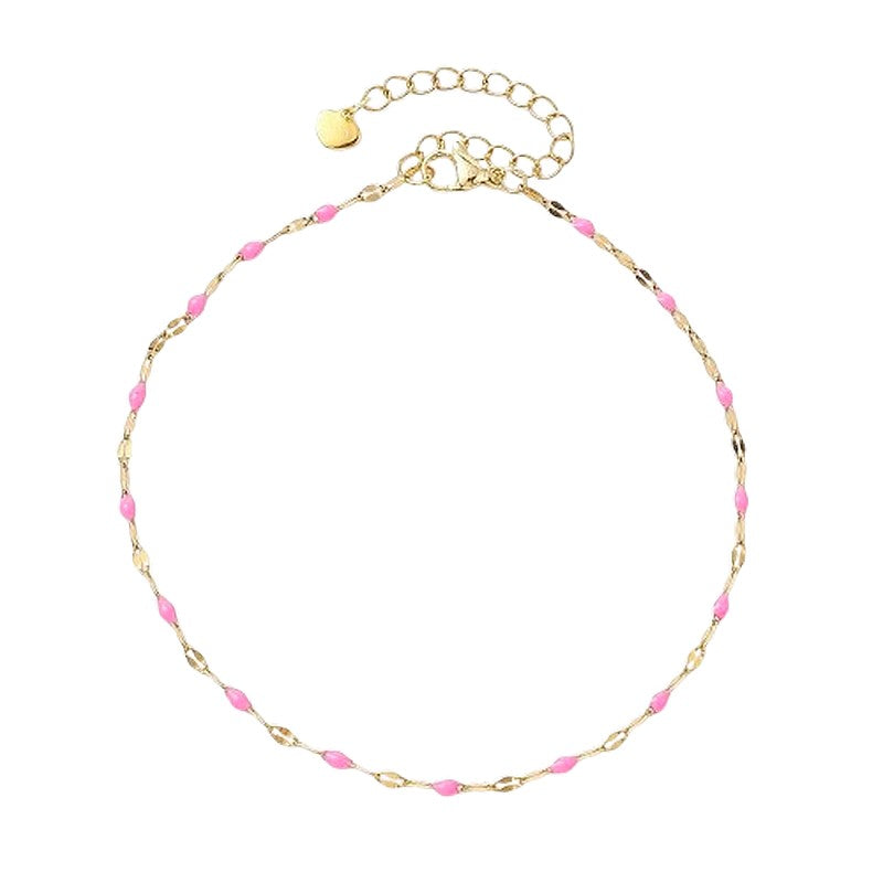 Chaîne de cheville en acier inoxydable couleur rose
