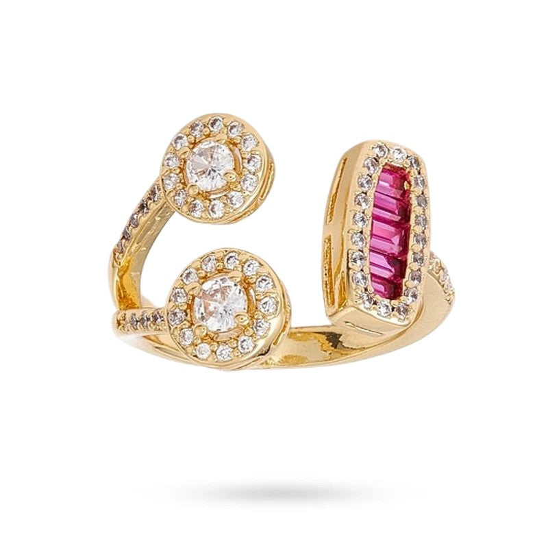 Bague femme réglable couleur rose zirconiums sertis