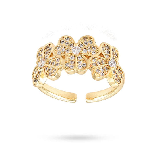 Bague femme réglable trèfle zirconiums sertis