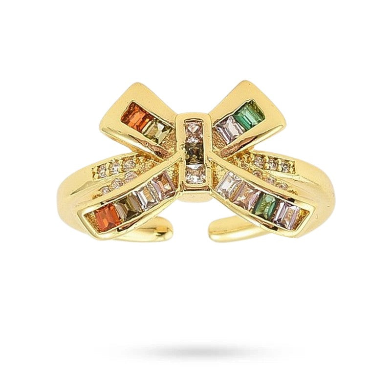 Bague femme réglable nœud zirconiums couleurs sertis
