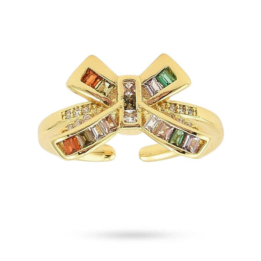 Bague femme réglable nœud zirconiums couleurs sertis