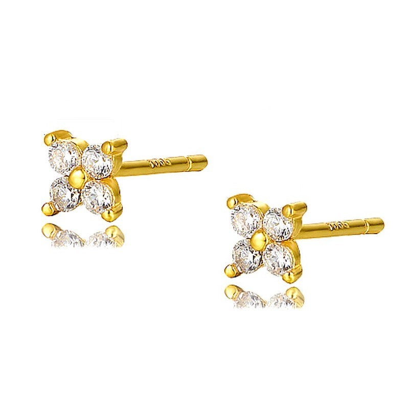 Boucles d'oreilles argent 925 or fleur diamant CZ blanc