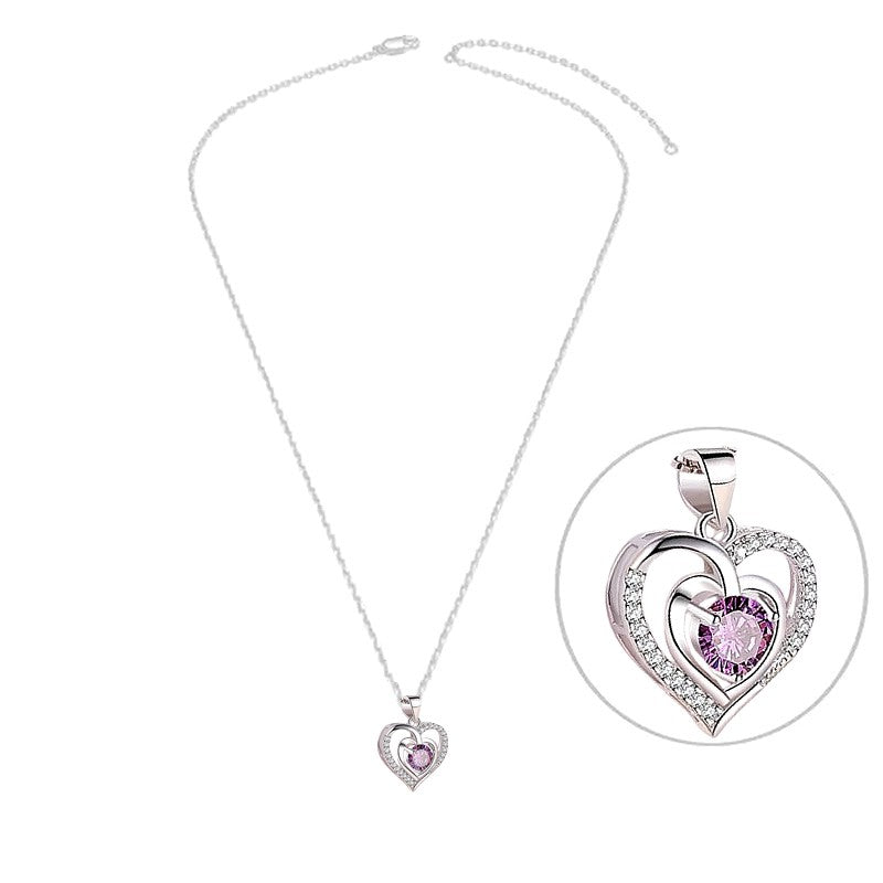 Collier argent 925 Cœur zirconiums sertis oxyde mauve