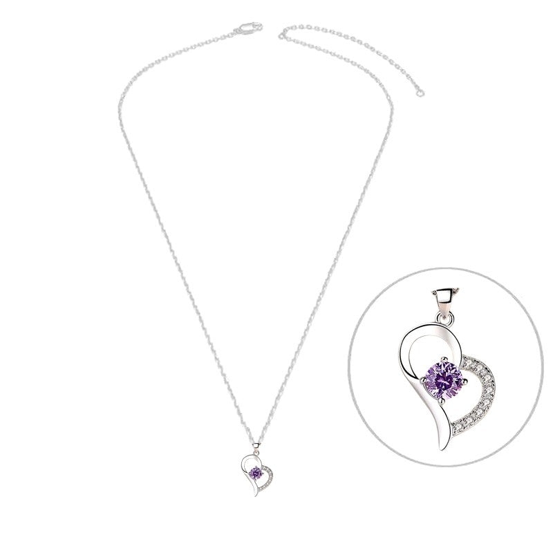 Collier argent 925 cœur zirconiums sertis oxyde mauve