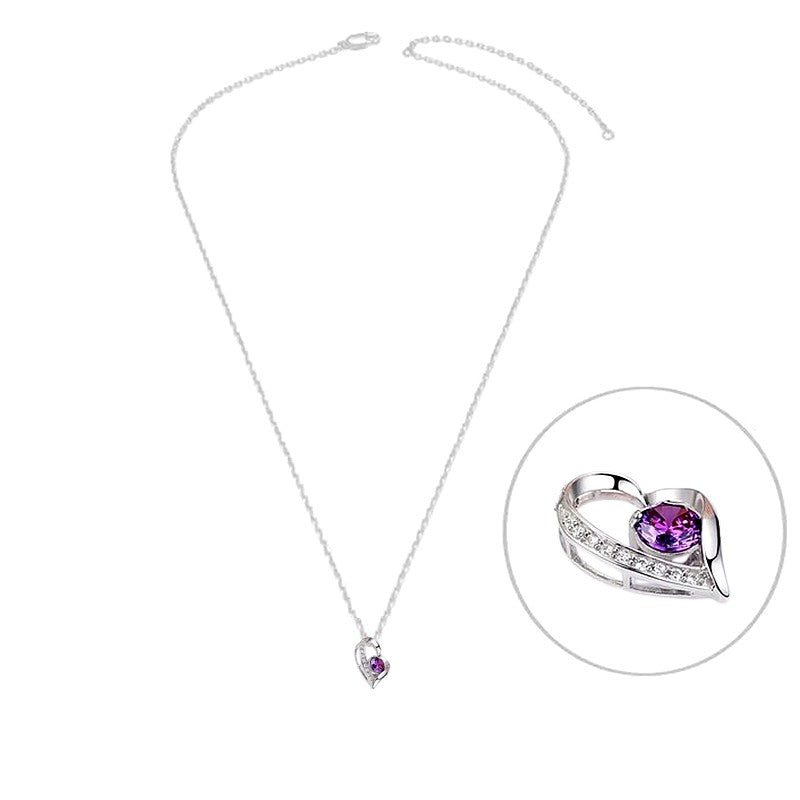 Collier argent 925 cœur zirconiums sertis oxyde mauve