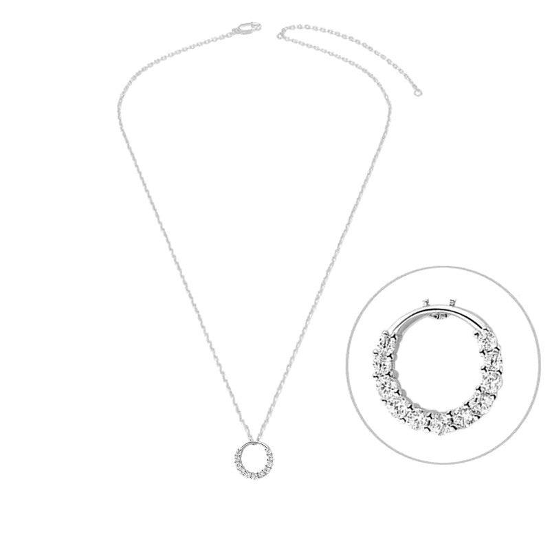 Collier argent 925 pendentif cercle orné de zirconiums sertis