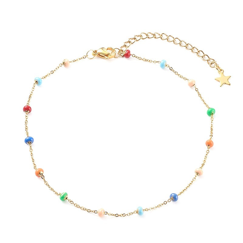 Chaîne de cheville acier inoxydable billes émail colorées