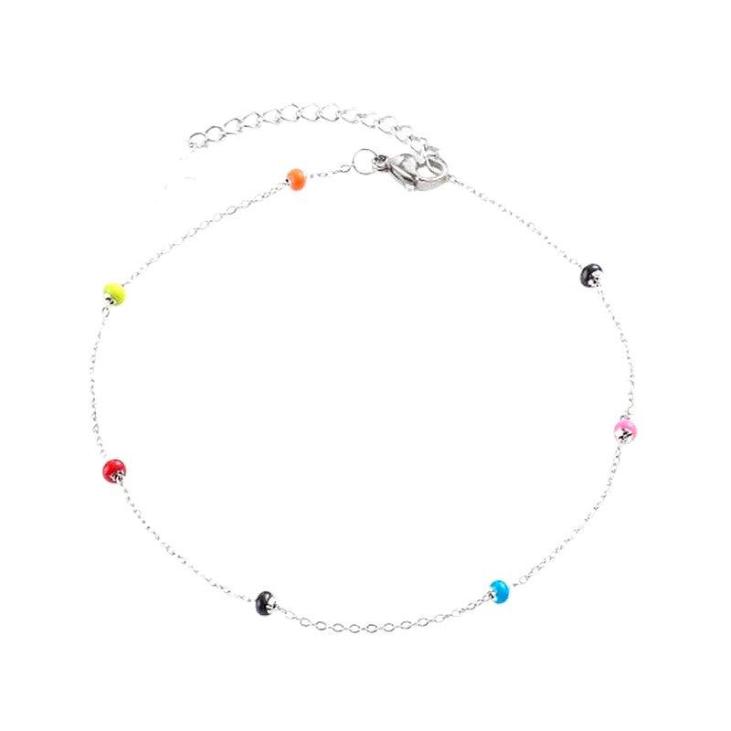 Chaîne de cheville en acier inoxydable perles de couleurs