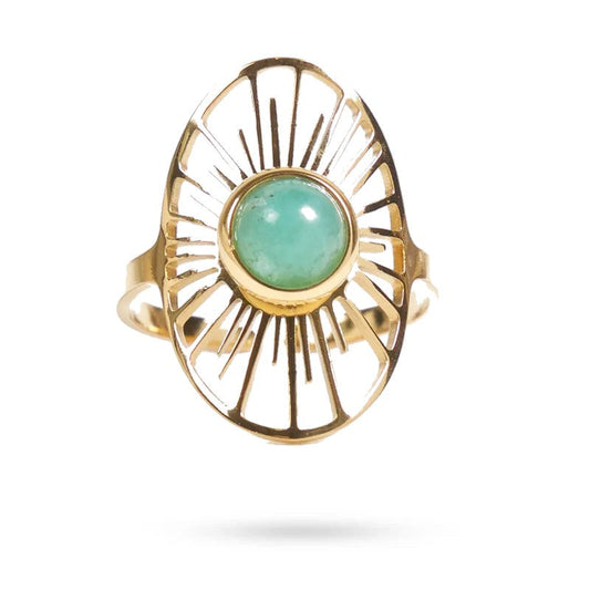 Bagues pour femme acier inoxydable soleil pierre naturelle amazonite
