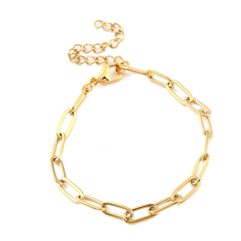 Bracelet acier inoxydable maille trombone or