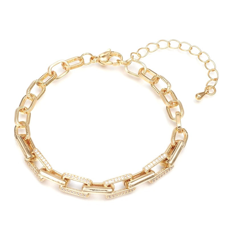 Bracelet souple chaîne trombone avec diamants CZ