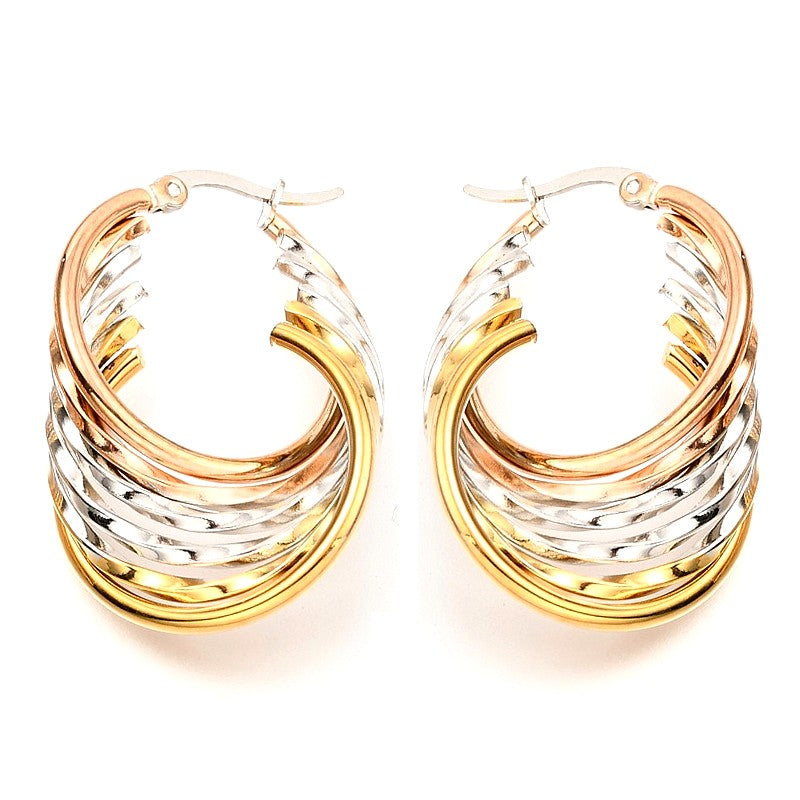 Boucles d'oreilles femme en acier inoxydable Créoles 3 ors
