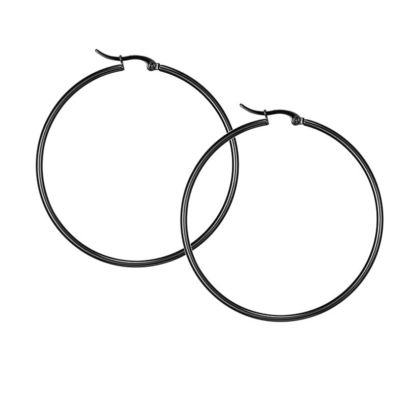 Boucles d'oreilles femme en acier inoxydable Créoles noir