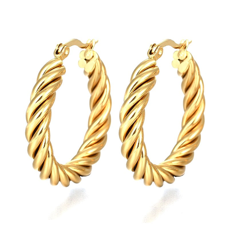 Boucles d'oreilles femme en acier inoxydable Créoles 30 mm torsadées or