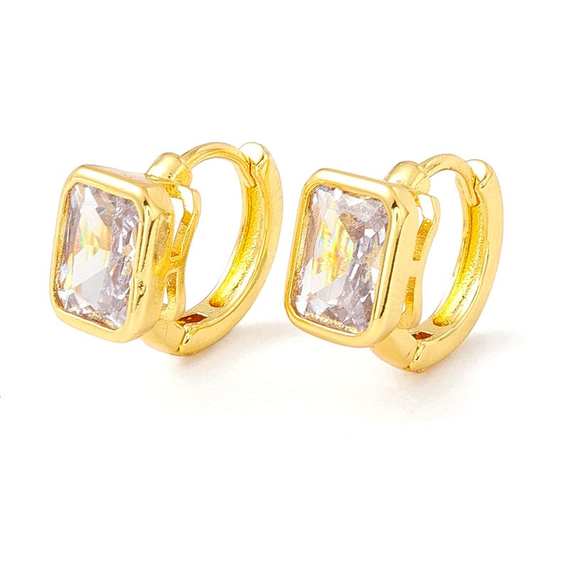 Boucles d'oreilles Créoles zirconium rectangle blanc