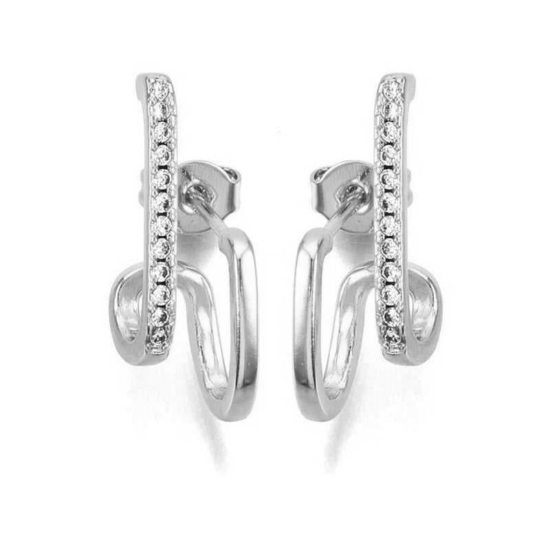 Boucles d'oreilles rhodiées lignée de strass