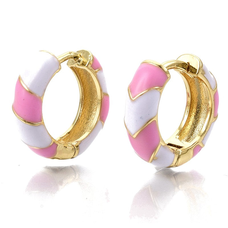 Boucles d'oreilles Créoles émail rose et blanc
