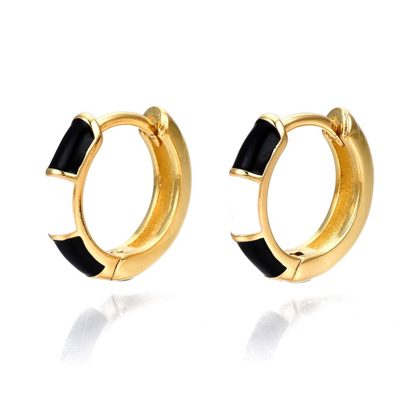 Boucles d'oreilles Créoles émail noir et blanc