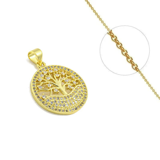 Collier chaîne pendentif arbre de vie zirconiums sertis