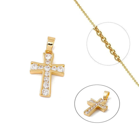 Collier chaîne pendentif croix religieuse zirconiums sertis