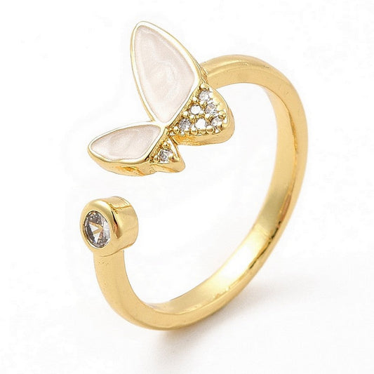 Bague femme réglable strass papillon de nacre