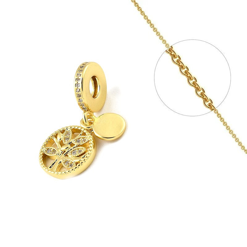 Collier chaîne et pendentif arbre et breloque serti de zirconiums