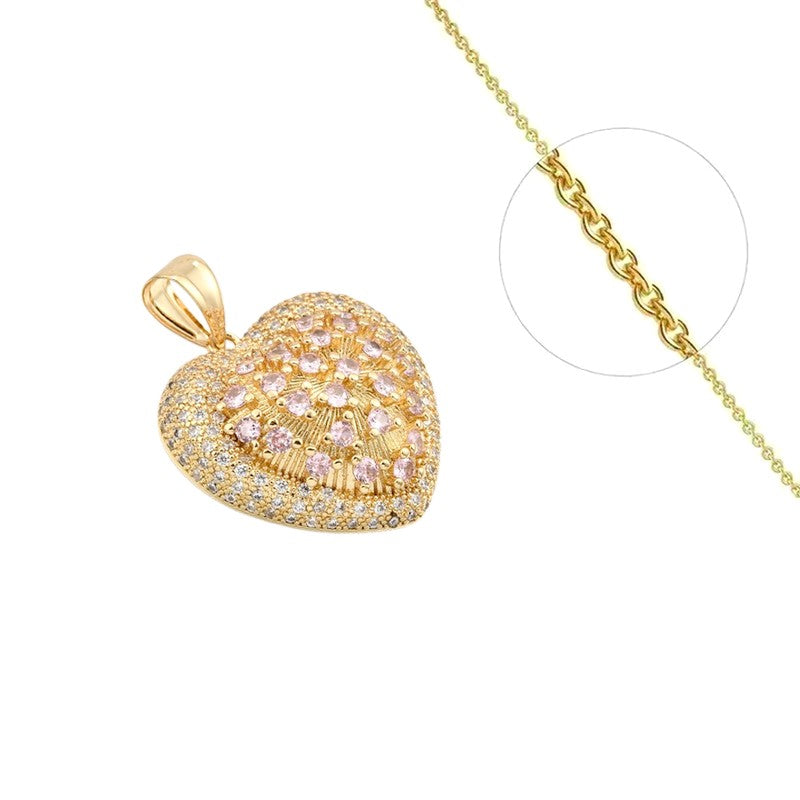 Collier chaîne et pendentif gros cœur zirconiums sertis