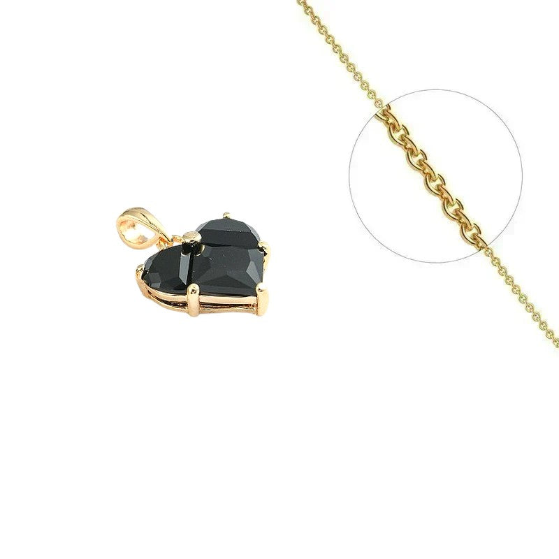 Collier doré chaîne et pendentif cœur orné d'un zirconiums noir sertis