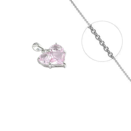 Collier rhodié chaîne et pendentif cœur orné d'un zirconiums rose sertis