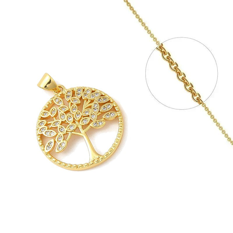 Collier chaîne pendentif arbre de vie zirconiums sertis