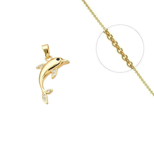 Collier doré chaîne et pendentif dauphin orné de zirconiums sertis