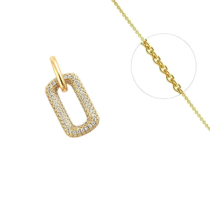 Collier chaîne et pendentif rectangle zirconiums sertis