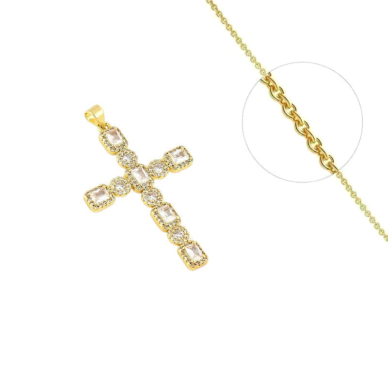 Collier chaîne et pendentif croix zirconiums sertis