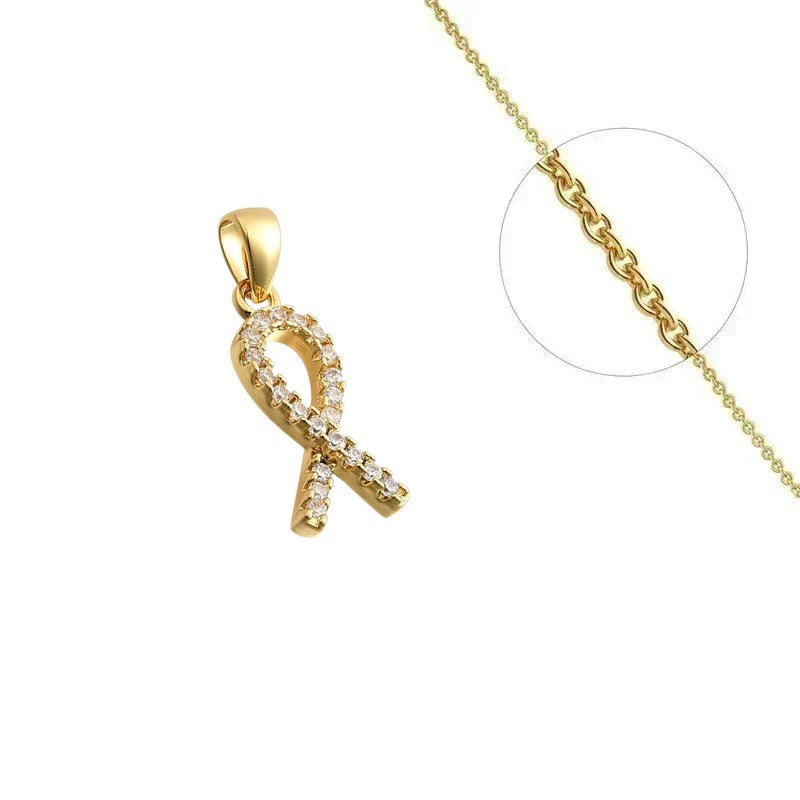 Collier doré chaîne et pendentif lutte contre le sida orné de zirconiums sertis