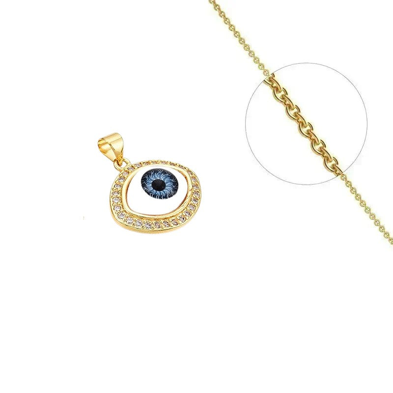 Collier doré chaîne et pendentif œil oriental orné de zirconiums sertis
