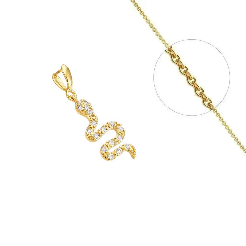 Collier doré chaîne et pendentif serpent orné de zirconiums sertis