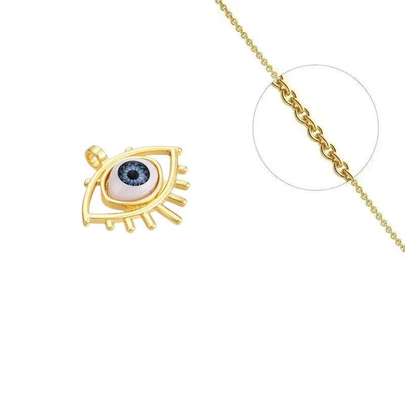 Collier doré chaîne et pendentif Œil oriental orné de zirconiums sertis