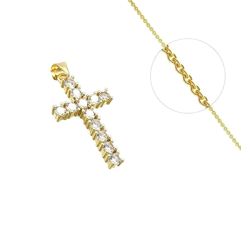 Collier chaîne et pendentif croix zirconiums sertis