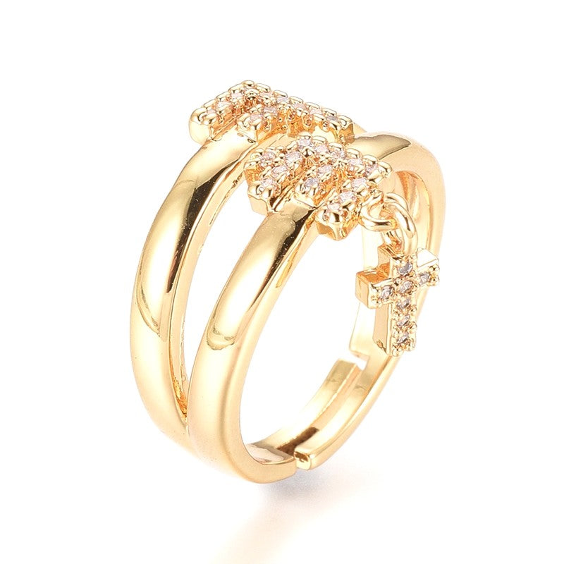 Bague femme réglable foi avec croix tombante