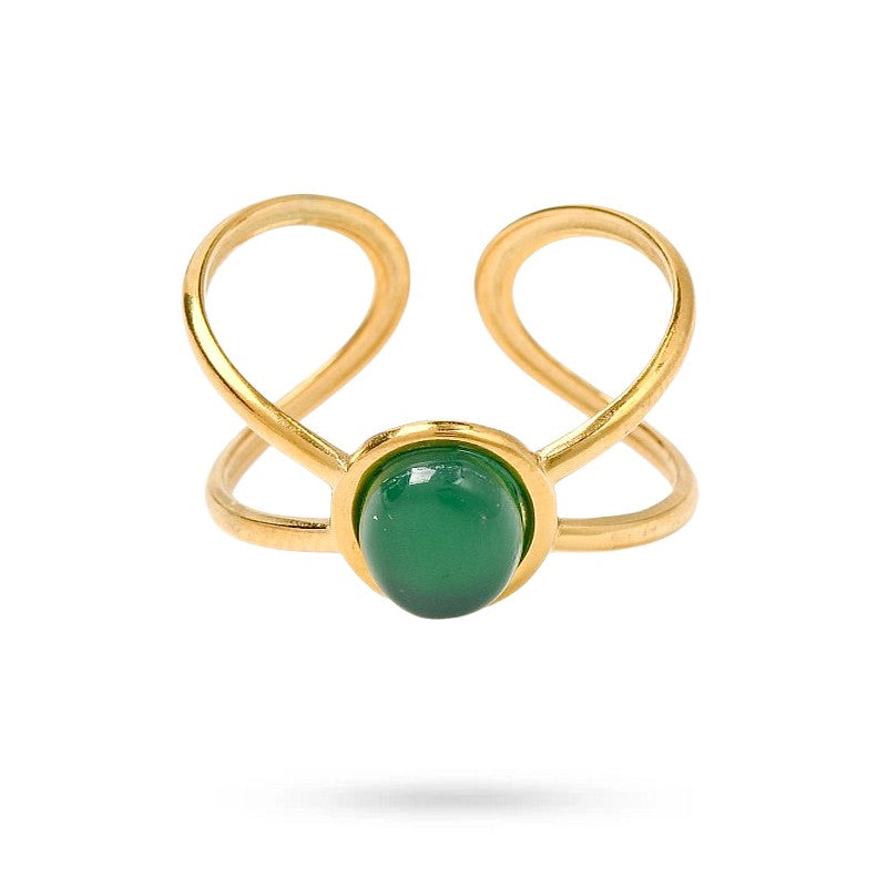 Bagues pour femme acier inoxydable entrecroisé pierre naturelle onyx verte