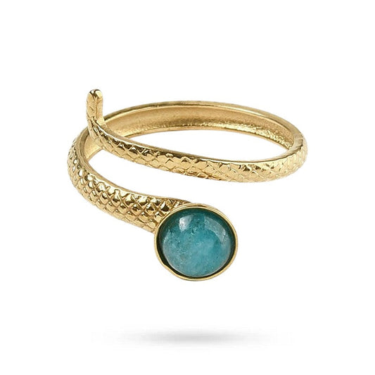 Bagues pour femme acier inoxydable serpent pierre naturelle amazonite